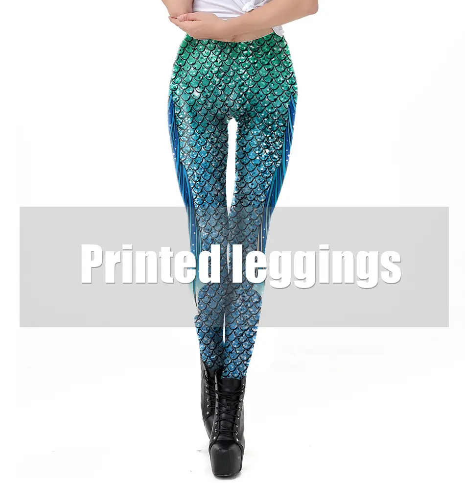 3D Mermaid Leggings Green Blue Printed Stretch Women — feature 4
