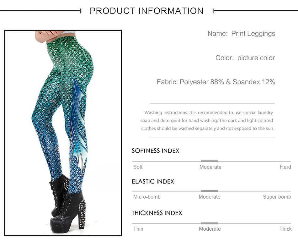 3D Mermaid Leggings Green Blue Printed Stretch Women — feature 5