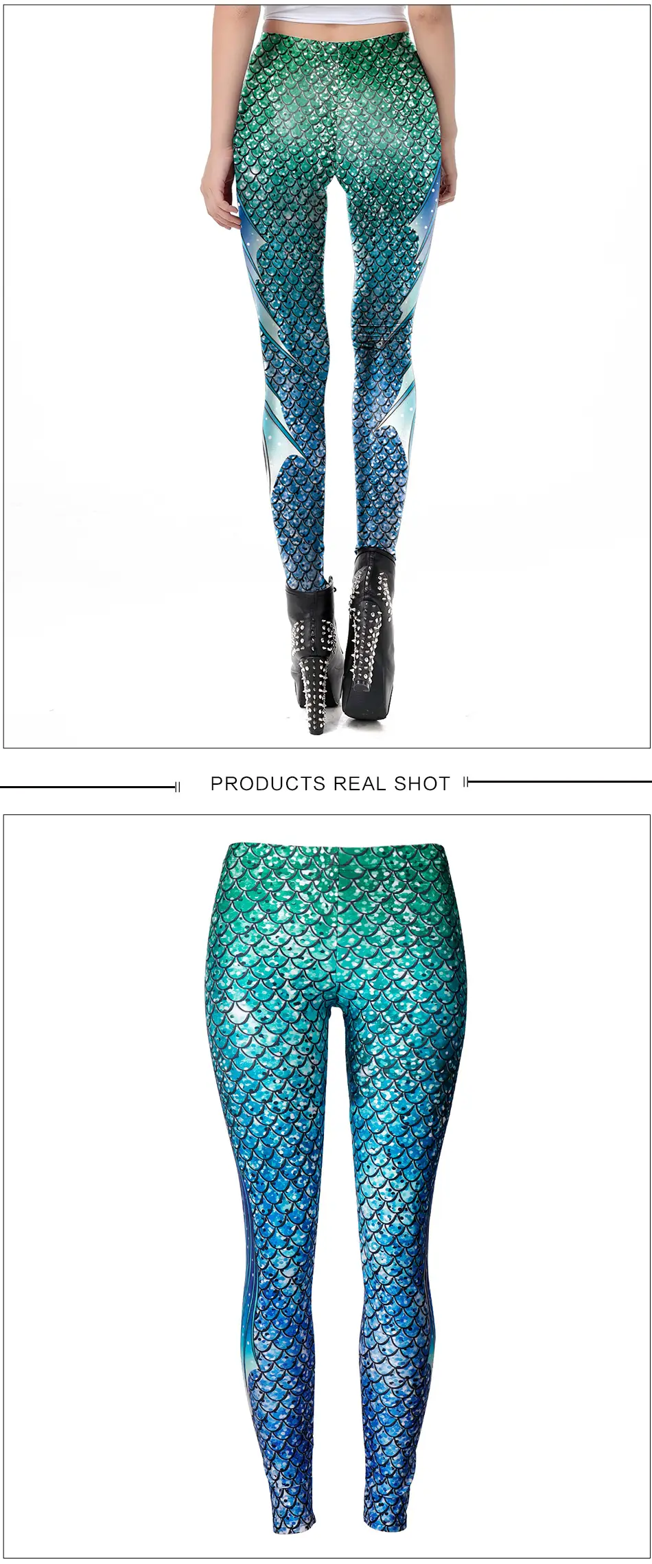 3D Mermaid Leggings Green Blue Printed Stretch Women — feature 9
