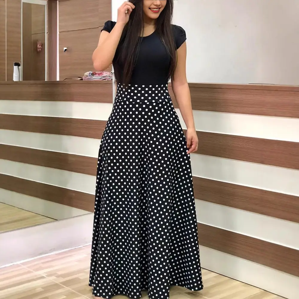 Women's Black Polka Dot Long Sleeve Maxi Dress - Image 18