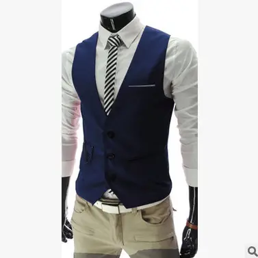 Men Slim V Neck Vest Black White Button Down - Image 5