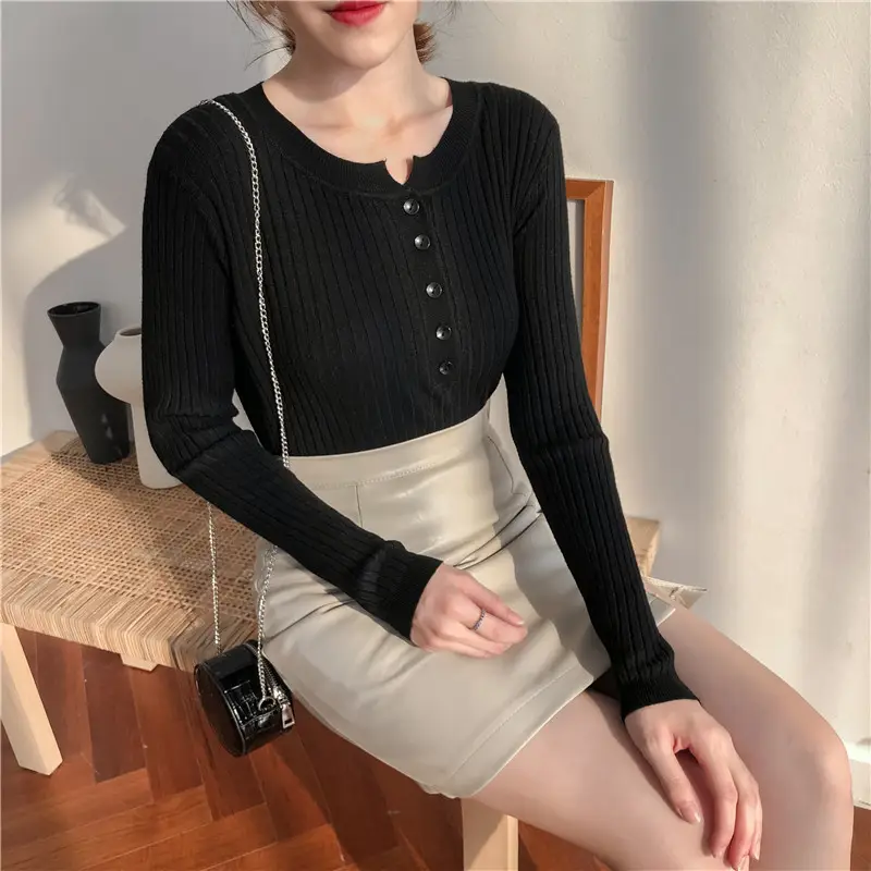 Black Long Sleeve Knit Shirt for Women Winter — feature 10