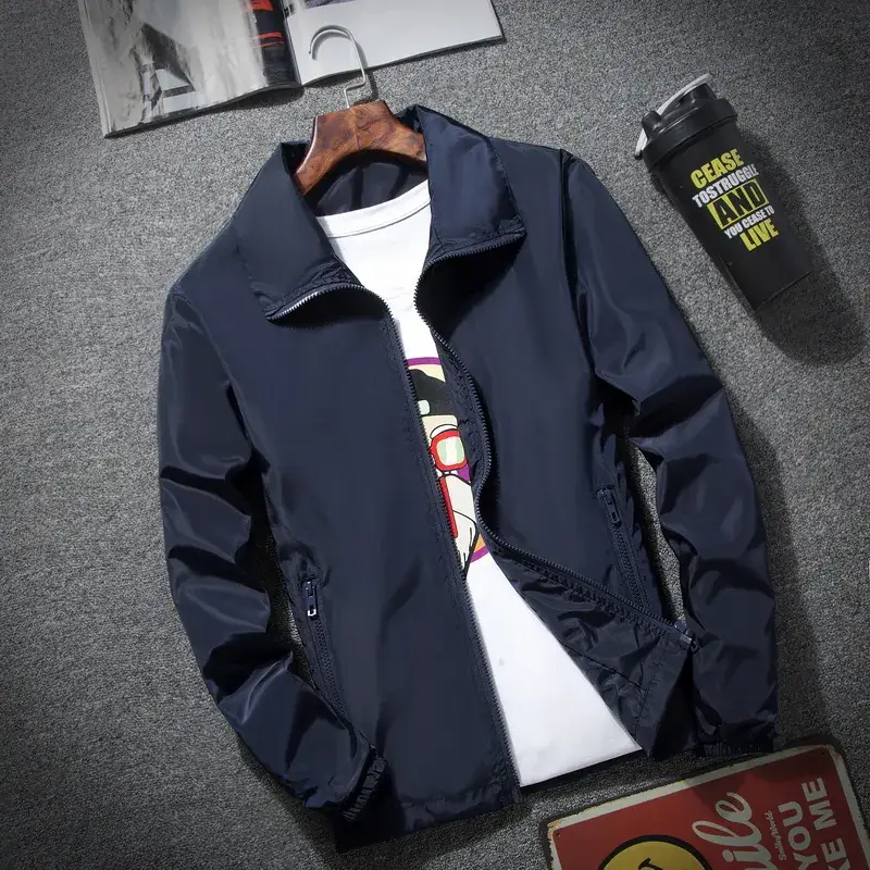 White Windproof Zipper Jacket for Men with Logo Print - Image 10