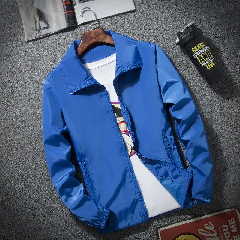 White Windproof Zipper Jacket for Men with Logo Print - Image 5