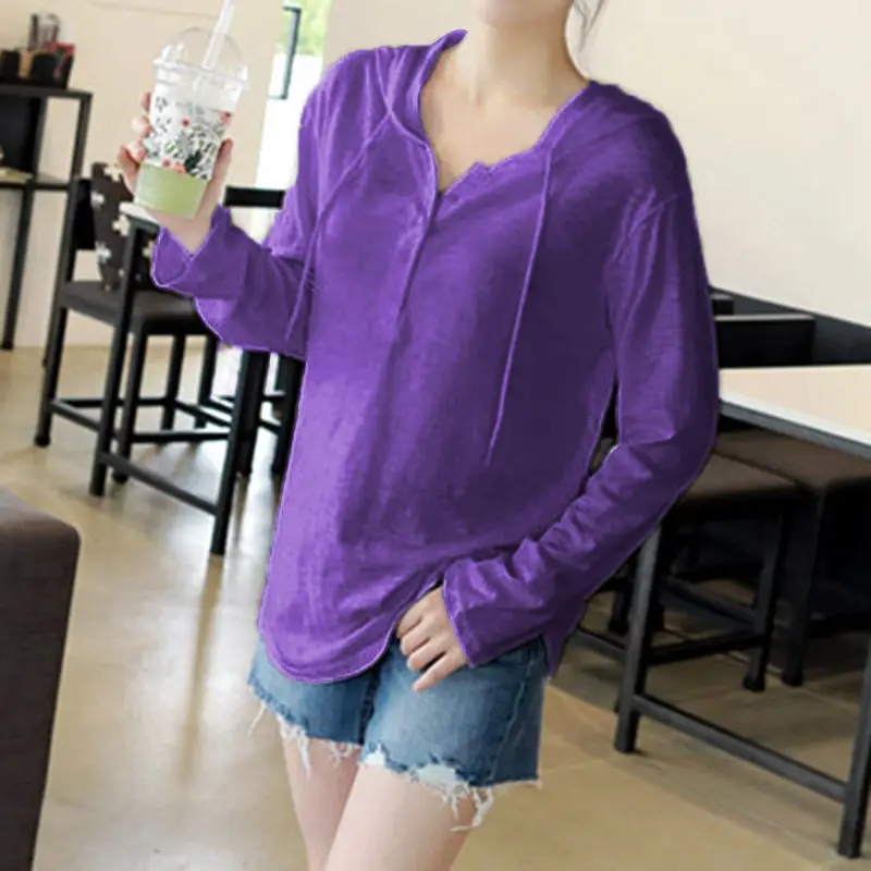 Women Long Sleeve Button T-Shirt White Cotton Loose