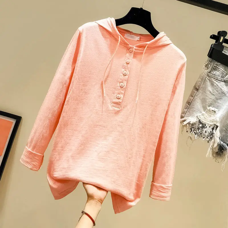 Women Long Sleeve Button T-Shirt White Cotton Loose