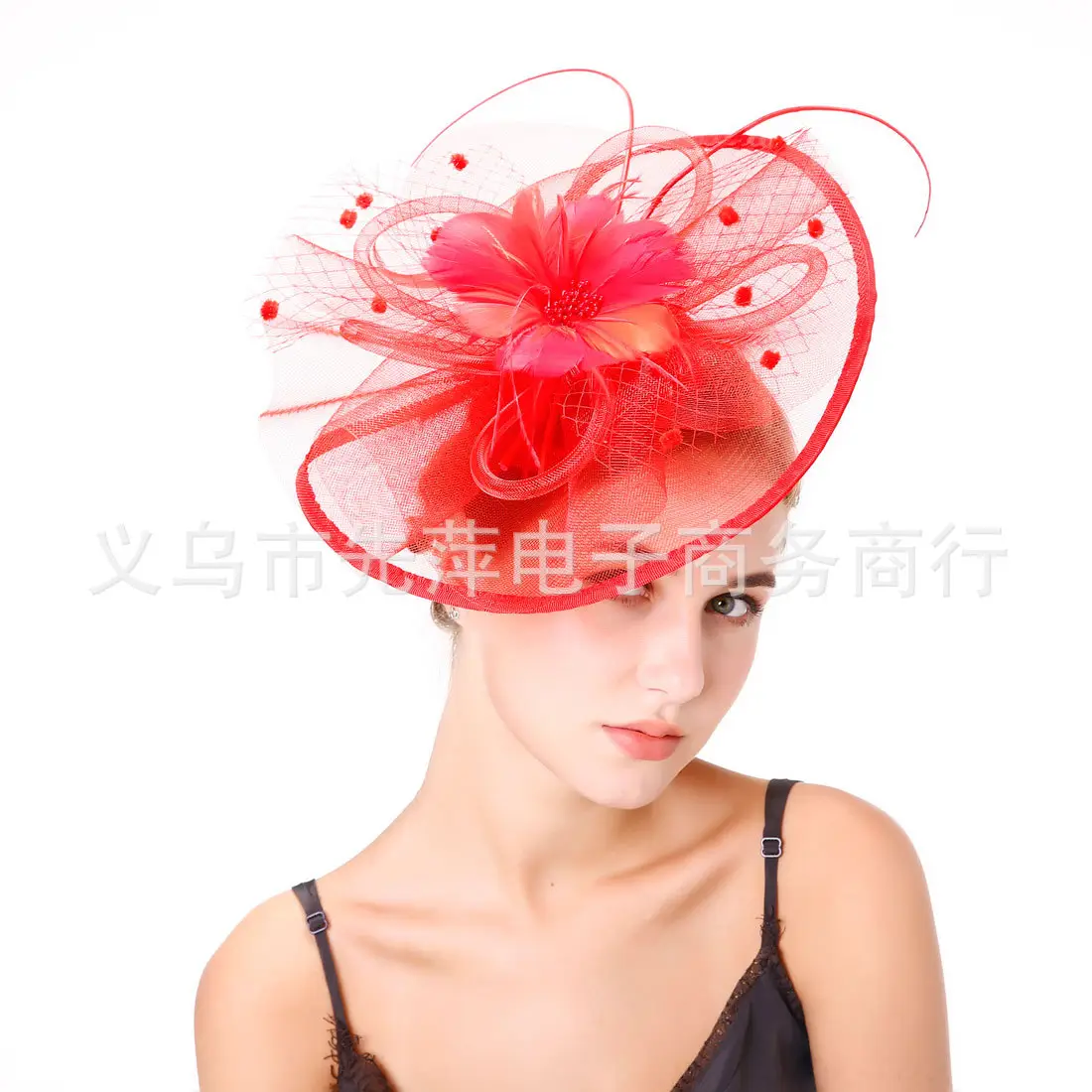 Green Feathered Mesh Hair Hat for Women - Image 15