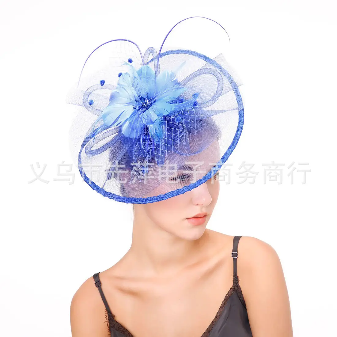 Green Feathered Mesh Hair Hat for Women - Image 16