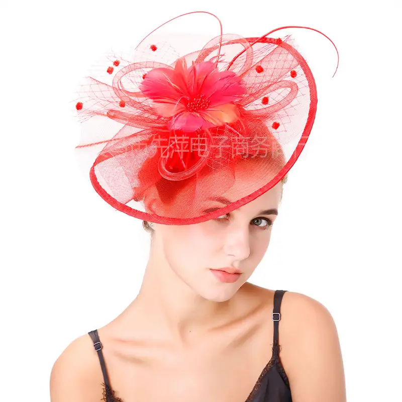 Green Feathered Mesh Hair Hat for Women - Image 2