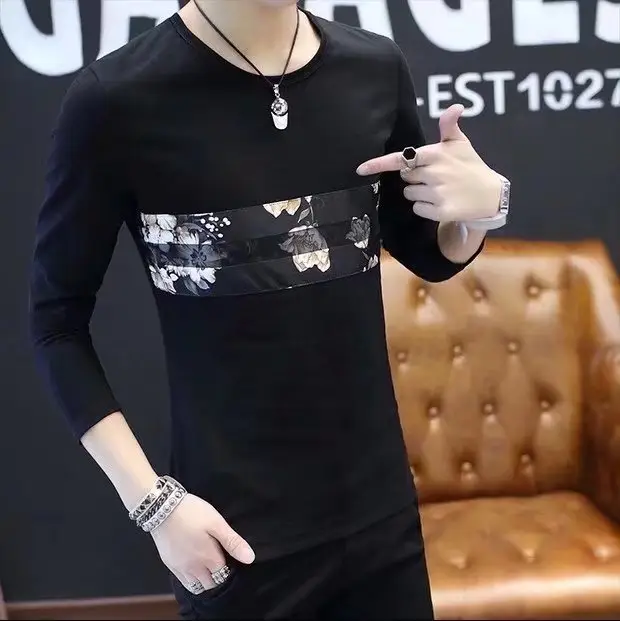 Men Black Graphic Print Long Sleeve T-Shirt
