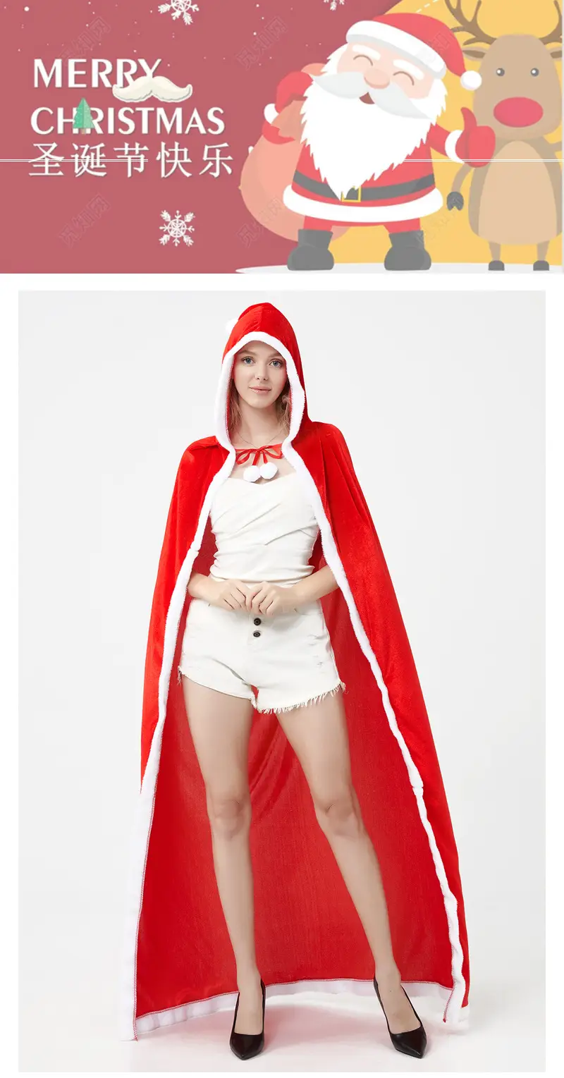 Red Little Red Riding Hood Christmas Cloak Party Costume — feature 2