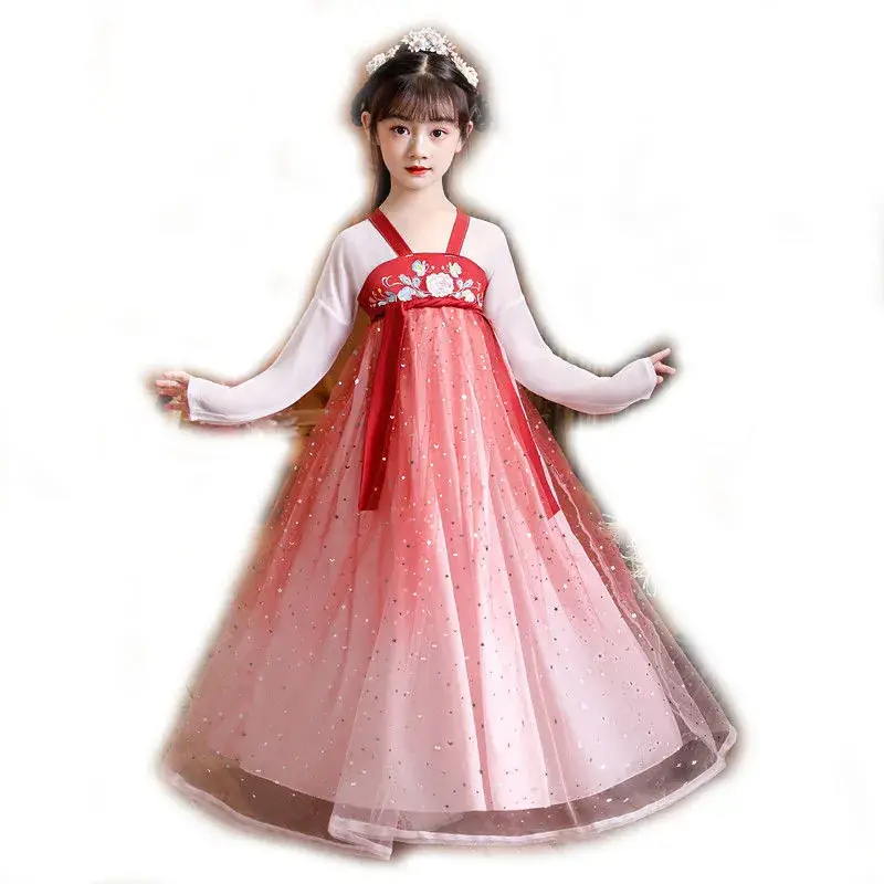 Fairy Ancient Hanfu Dress for Girls Blue Long Sleeve - Image 5
