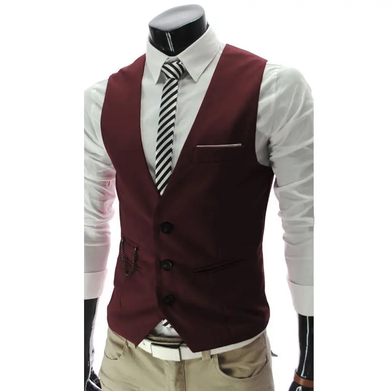 Maroon British Style Slim Fit Vest for Men