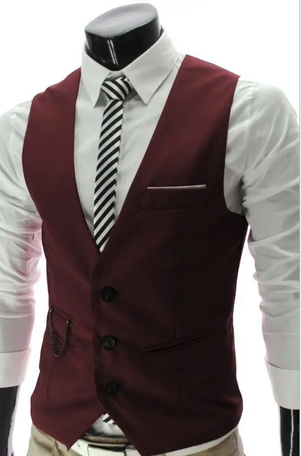 Maroon British Style Slim Fit Vest for Men