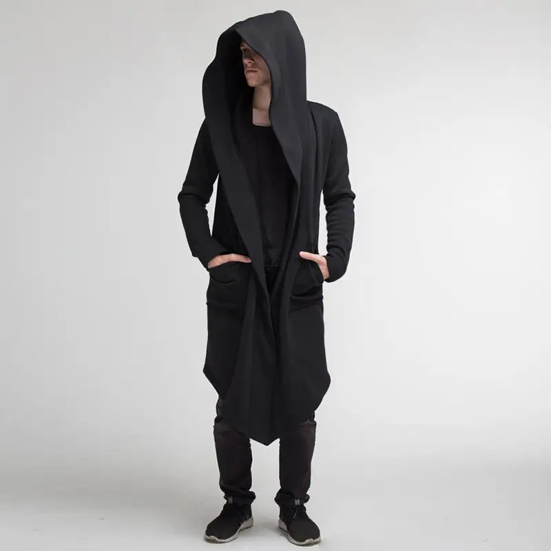2021 Long Hooded Cardigan Coat for Men Blue - Image 2