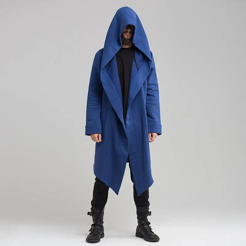 2021 Long Hooded Cardigan Coat for Men Blue - Image 3