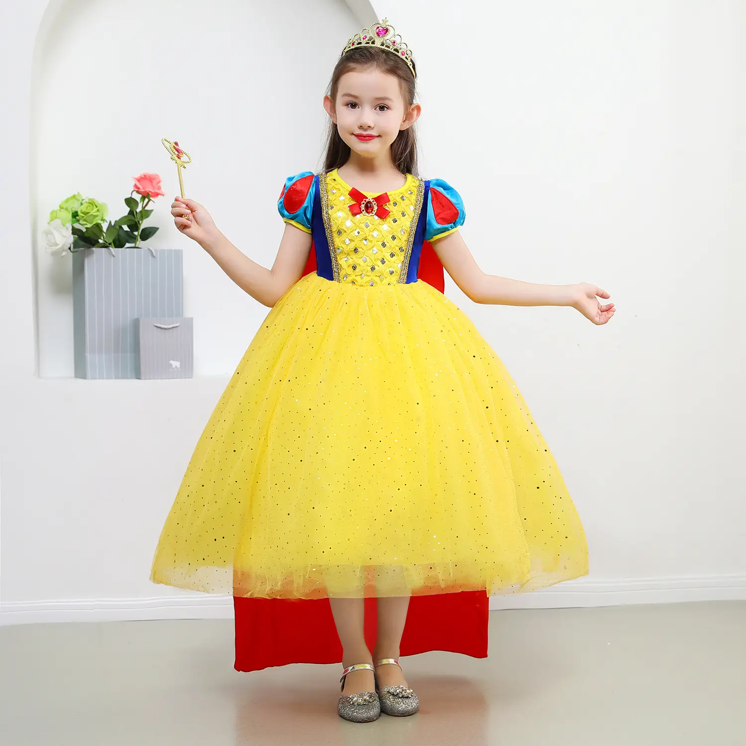 Girls Princess Dress Yellow Skirted Party Wear - Image 3