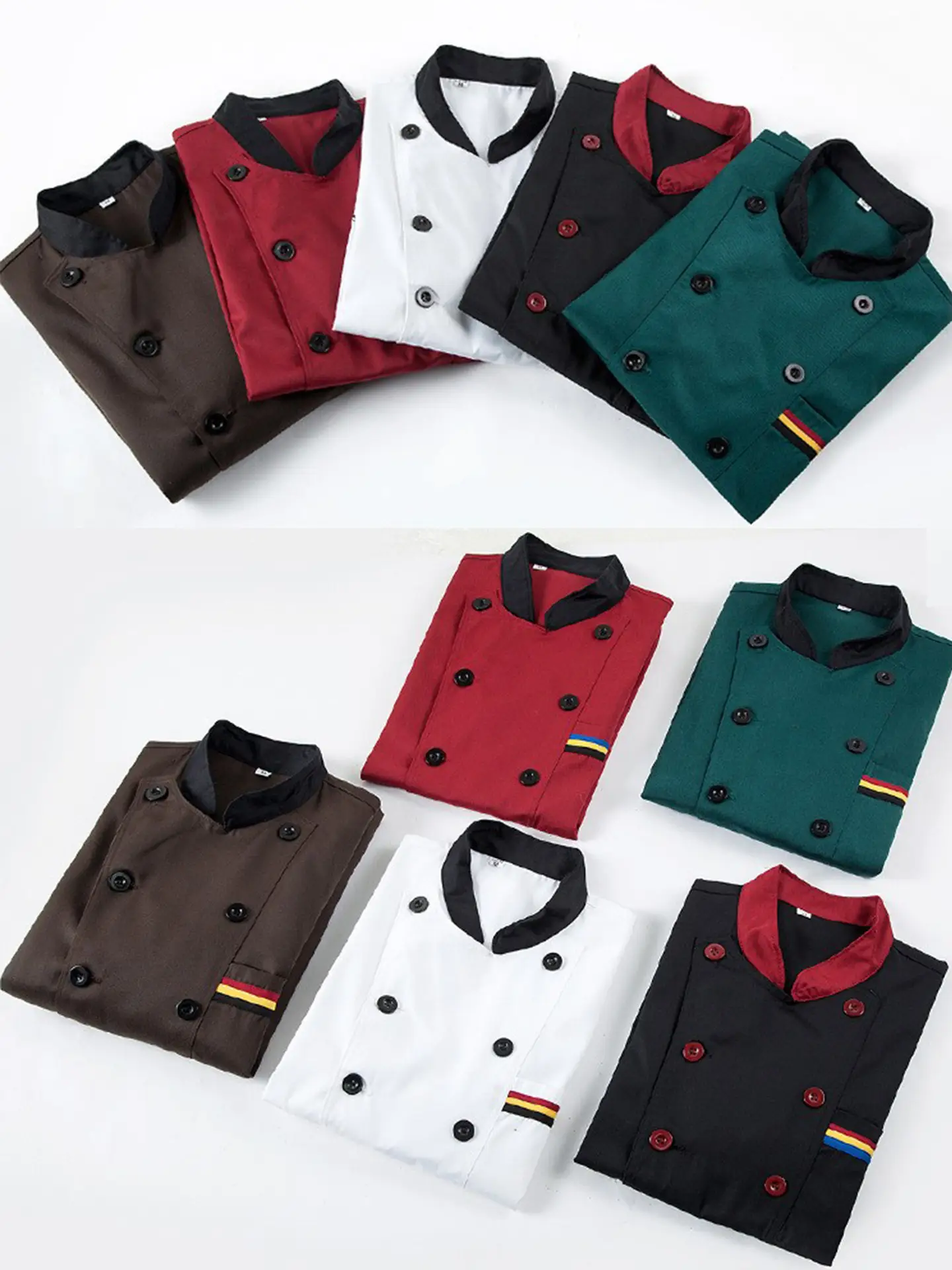 White Button Down Kitchen Jacket for Men with Red Trim - Image 14