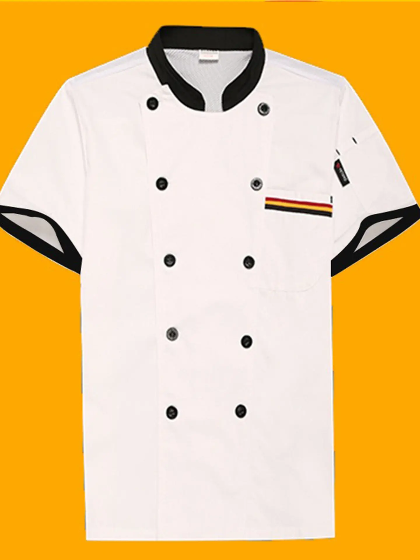 White Button Down Kitchen Jacket for Men with Red Trim - Image 16
