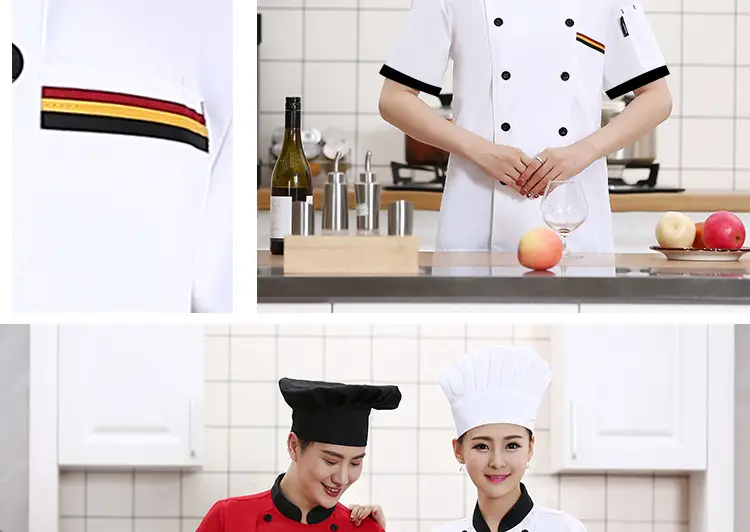 White Button Down Kitchen Jacket for Men with Red Trim — feature 12
