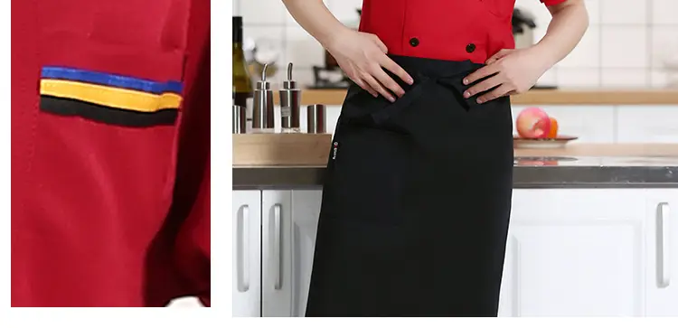 White Button Down Kitchen Jacket for Men with Red Trim — feature 19