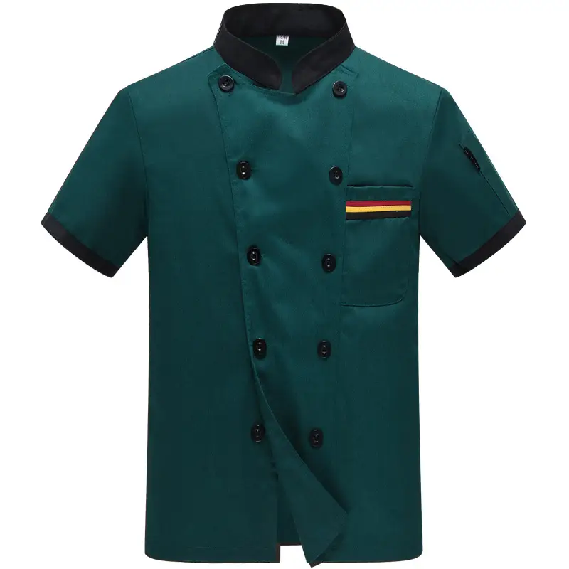 White Button Down Kitchen Jacket for Men with Red Trim - Image 5