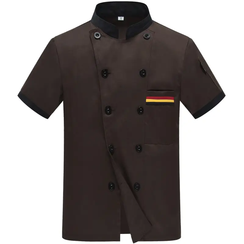 White Button Down Kitchen Jacket for Men with Red Trim - Image 6