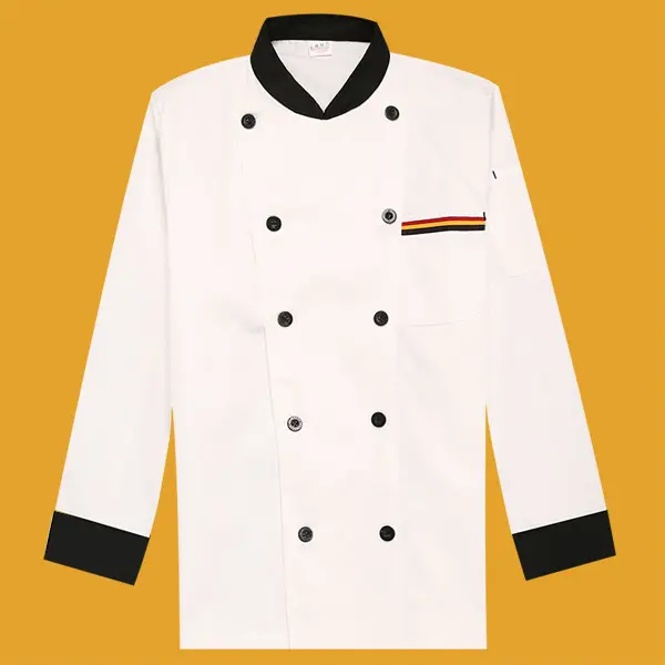 White Button Down Kitchen Jacket for Men with Red Trim - Image 7