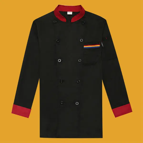 White Button Down Kitchen Jacket for Men with Red Trim - Image 9