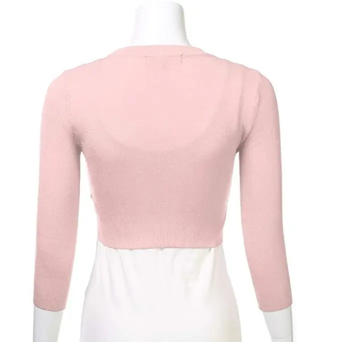 White Long Sleeve Cropped Cardigan V-Neck Button Front