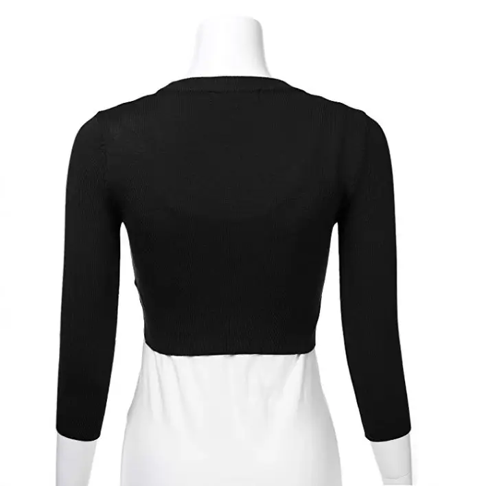 White Long Sleeve Cropped Cardigan V-Neck Button Front