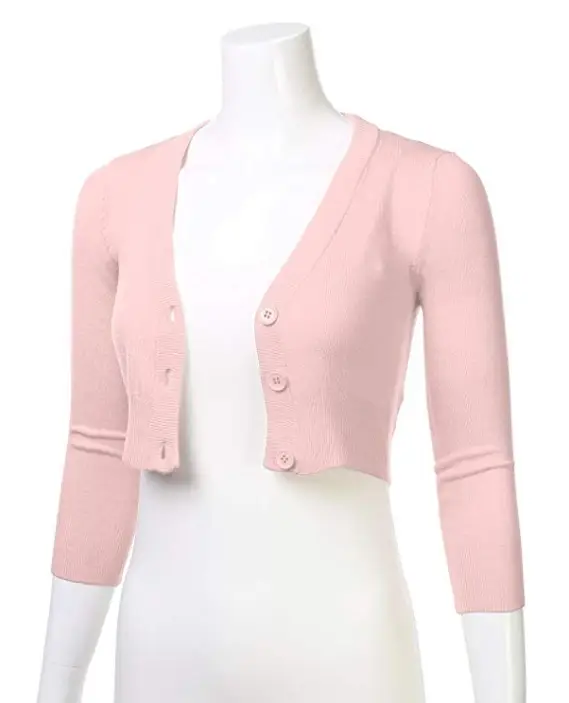White Long Sleeve Cropped Cardigan V-Neck Button Front