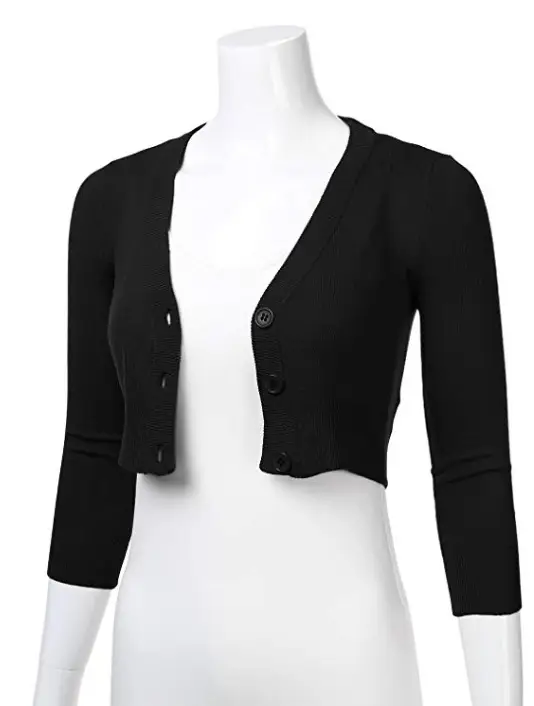 White Long Sleeve Cropped Cardigan V-Neck Button Front