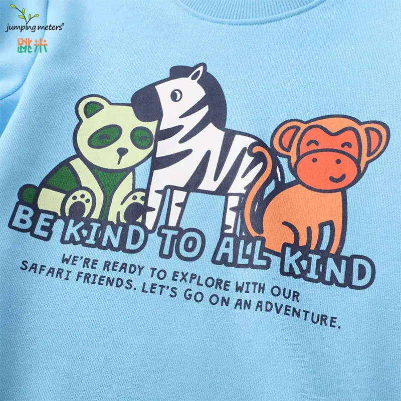 Blue Cartoon Print Boys Sweatshirt Long Sleeve Round Neck