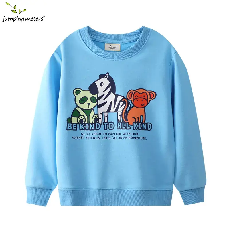 Blue Cartoon Print Boys Sweatshirt Long Sleeve Round Neck