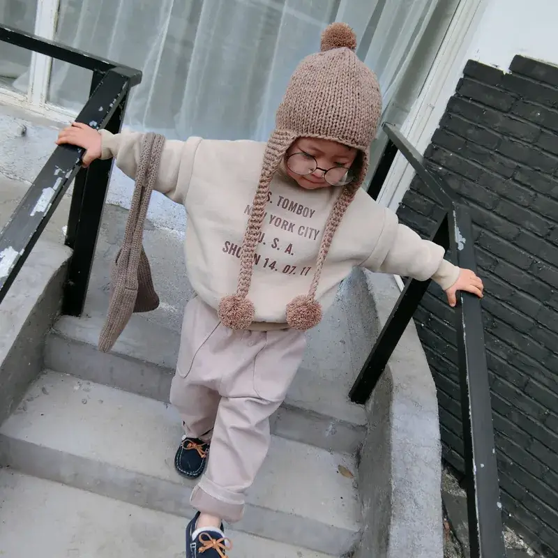 Brown Fleece Lined Sweater for Boys Girls Winter - Image 6