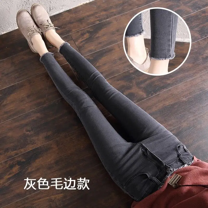 Women Fleece Slimming Jeans Black Blue High Waist
