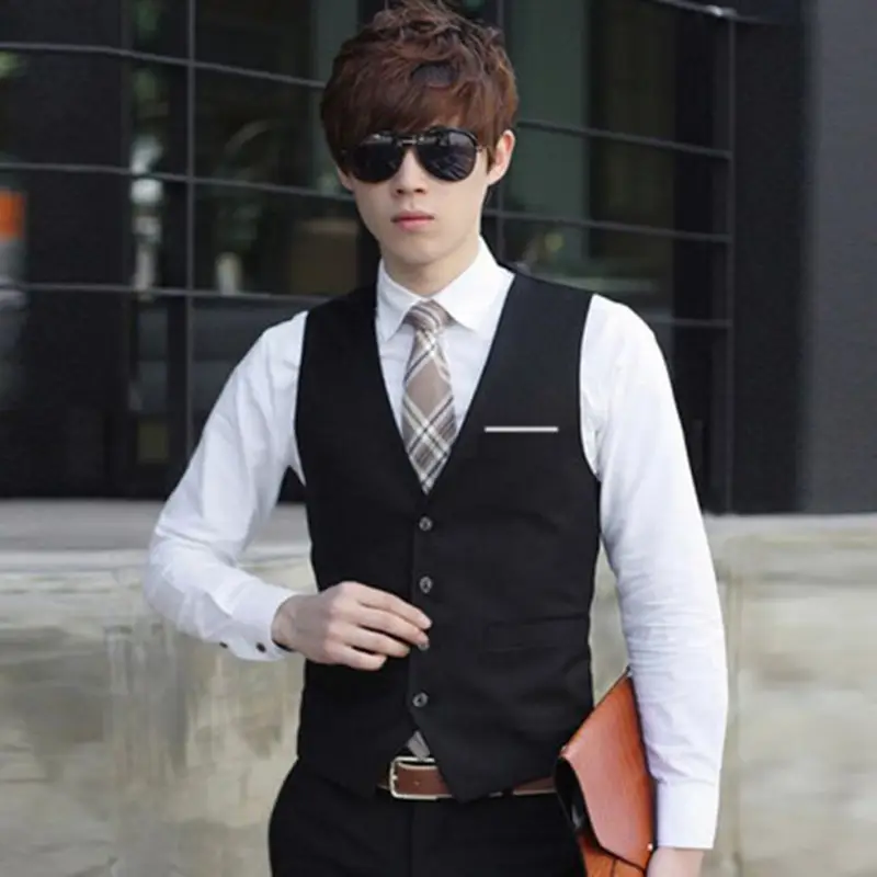 Men's Slim Fit Red Vest Four Button Workwear Vest - Image 12