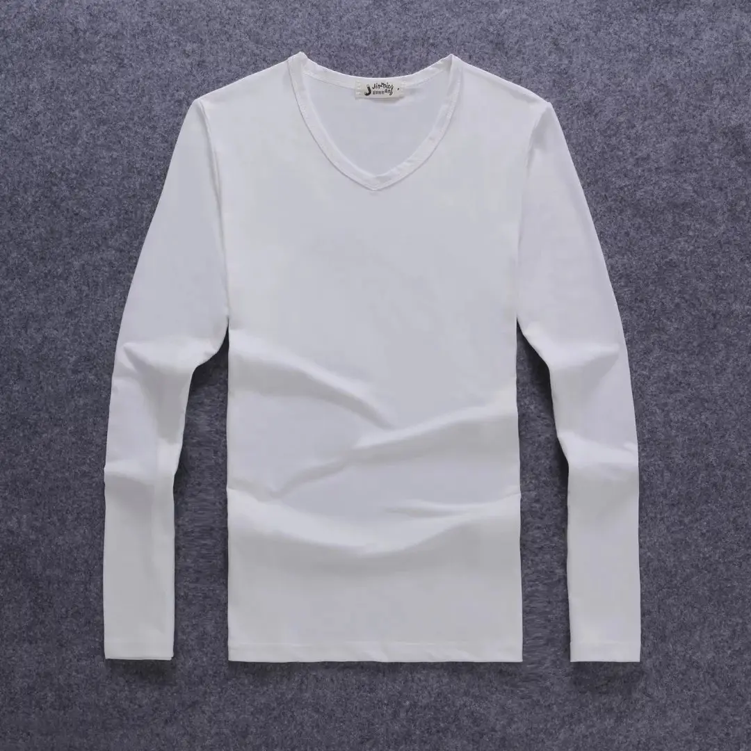 Men's Black Long Sleeve V-Neck T-Shirt - Image 38