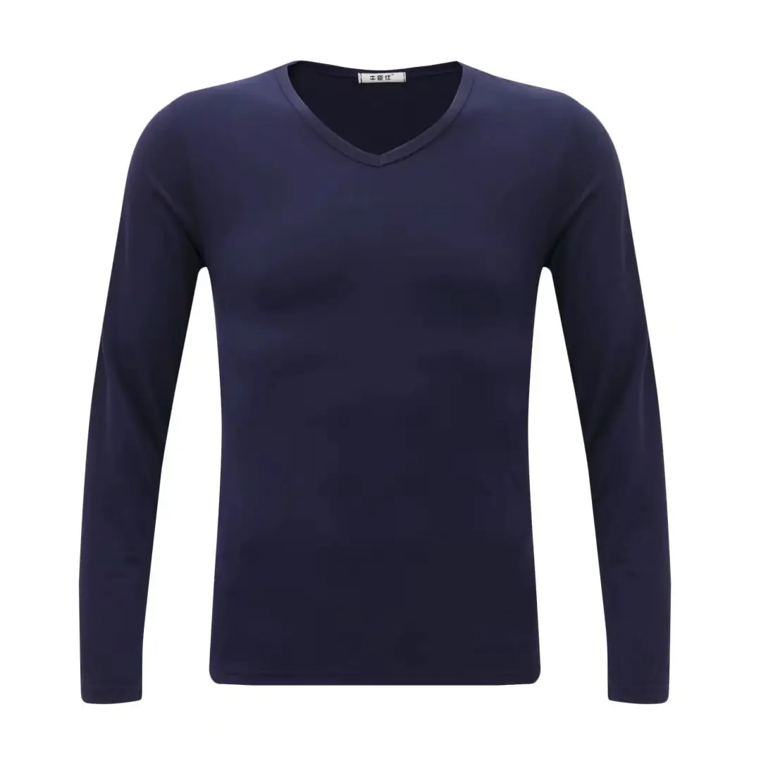 Men's Black Long Sleeve V-Neck T-Shirt - Image 13
