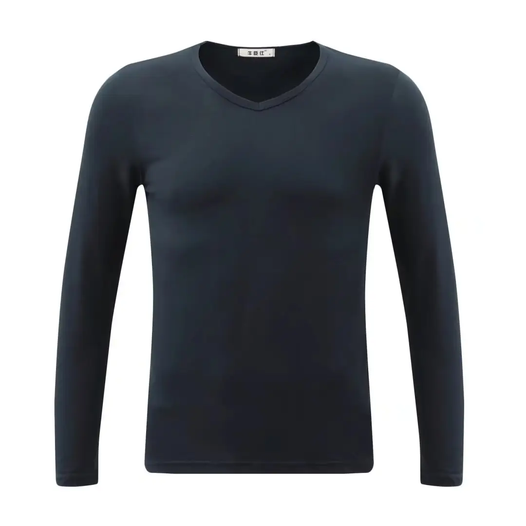 Men's Black Long Sleeve V-Neck T-Shirt - Image 15