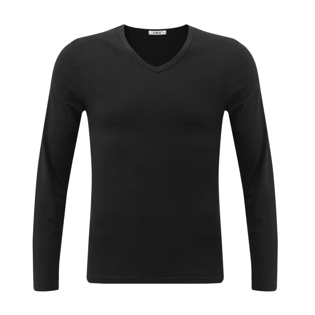 Men's Black Long Sleeve V-Neck T-Shirt - Image 28
