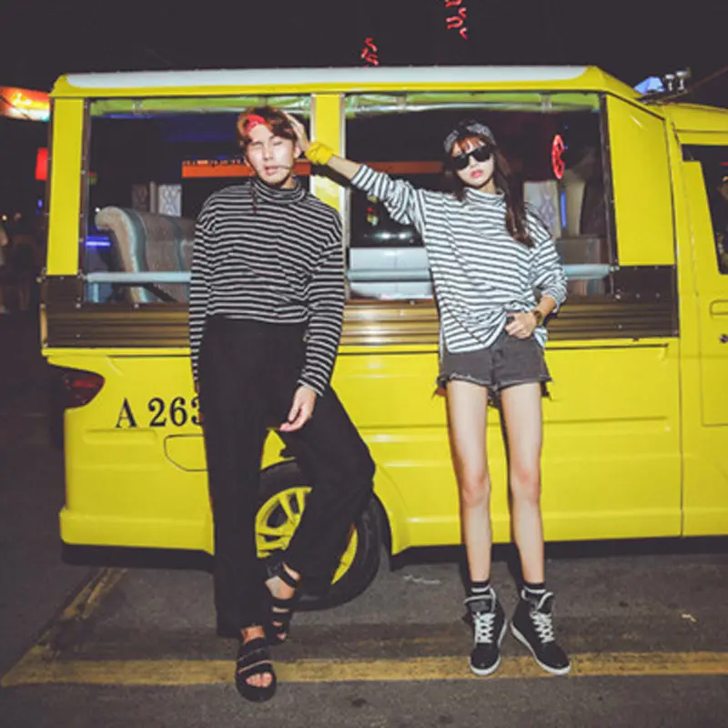 Women Korean Slim Fit Striped Turtleneck Top