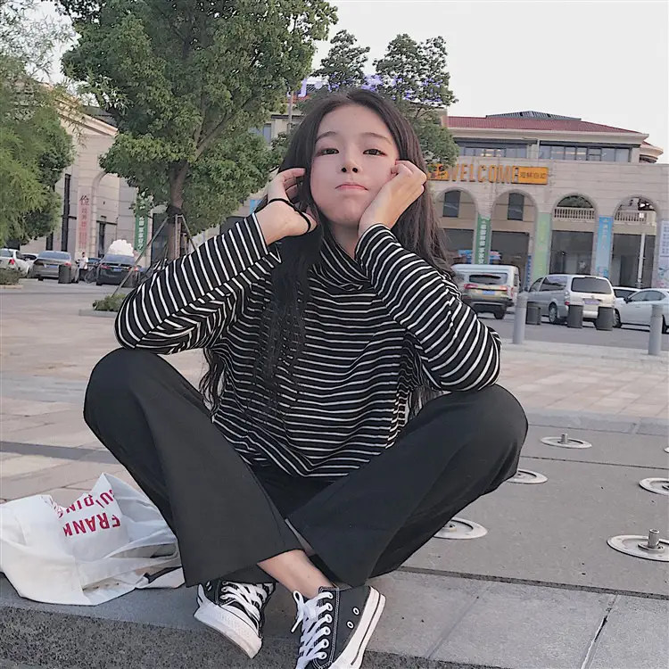 Women Korean Slim Fit Striped Turtleneck Top — feature 15