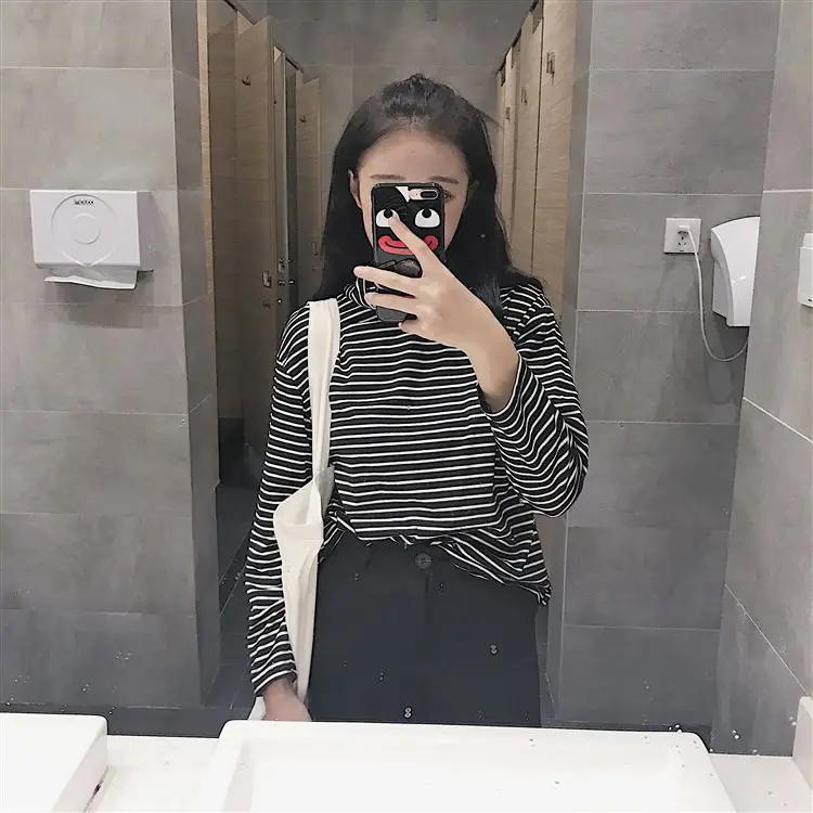Women Korean Slim Fit Striped Turtleneck Top — feature 17