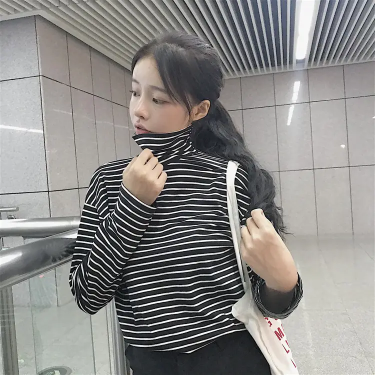 Women Korean Slim Fit Striped Turtleneck Top — feature 8