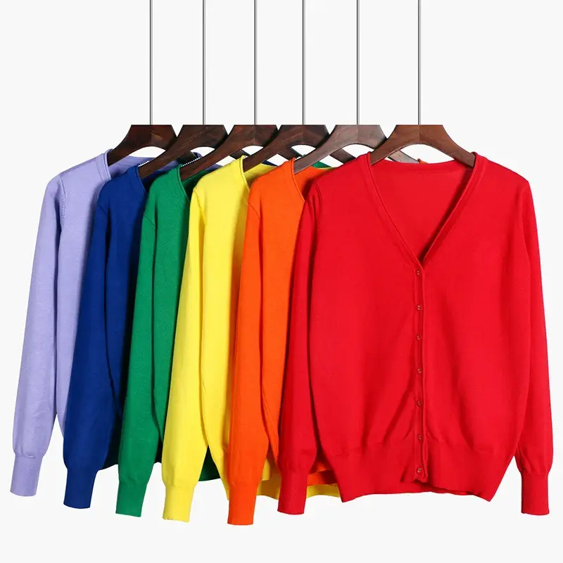 Women V-Neck Cardigan Sweater Yellow Large - Image 20