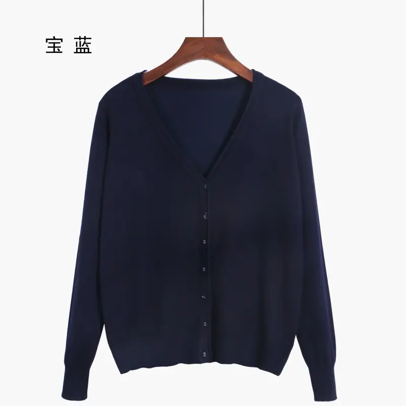 Women V-Neck Cardigan Sweater Yellow Large - Image 7