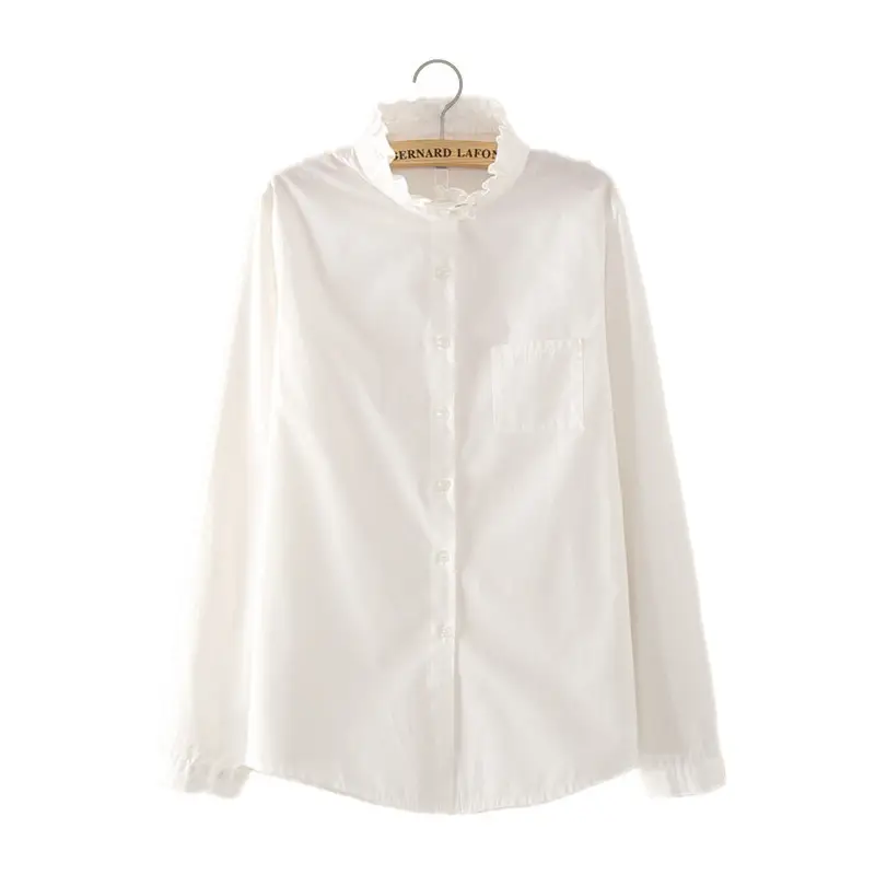 White Long Sleeve Women's Shirt Loose Fit Korean Style 2025 - Image 5