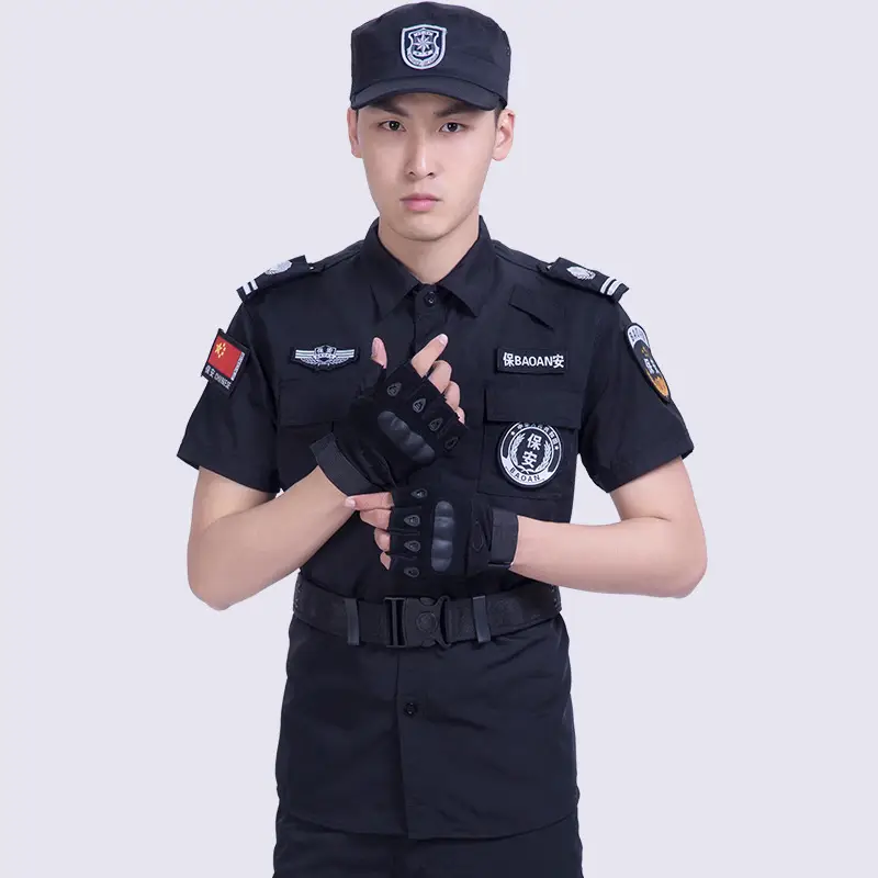 Men Security Uniform Black Short Sleeve Cap Hat - Image 9